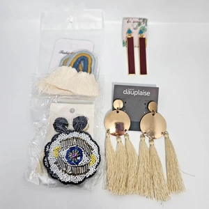 Lote de 4 Pares de Pendientes Tono Dorado Crema Borla Semilla Cuentas Ojo Azul Arco Iris Nuevo con Etiquetas - Imagen 1 de 9