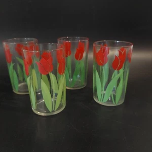 Vintage Kraft Swanky Swigs Tulip Juice Glasses Set of 4 RED 3.5"×2" Cottage Core - Picture 1 of 7