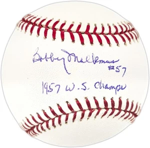 Bobby Malkmus Autographed MLB Baseball Braves 1957 WS Champs Beckett QR #BR49715 - Picture 1 of 5