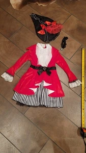 Girls Pirate Buccaneer Halloween Costume Red Dress Hat Necklace Size M 5-6 Yrs - Picture 1 of 18