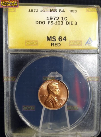 1972 DDO FS-103 DIE 3 ANACS MS64 RED LINCOLN MEMORIAL PENNY - 4888536 Cover