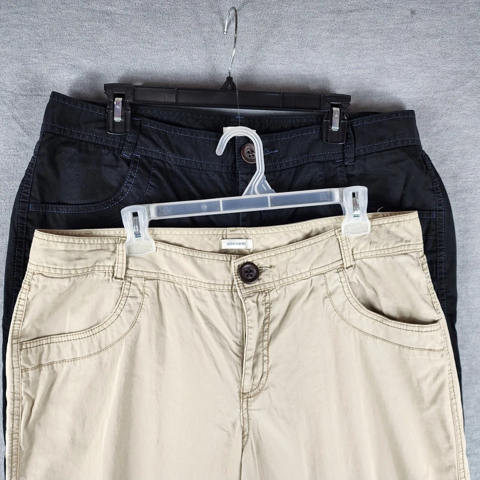 Lot 2 Vintage Dockers Pants Women 16 Beige Black Straight Wide Leg Flap Pockets - Image 1 of 4