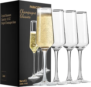 Champagne Flutes, Champagne Glasses Set of 4, Elegant 8.5Oz Glass Champagne Flut - Picture 1 of 8