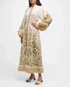 ZIMMERMANN Golden Buttoned Midi Dress Color: Sage toile floral Size 3/ US 10 - Picture 1 of 8