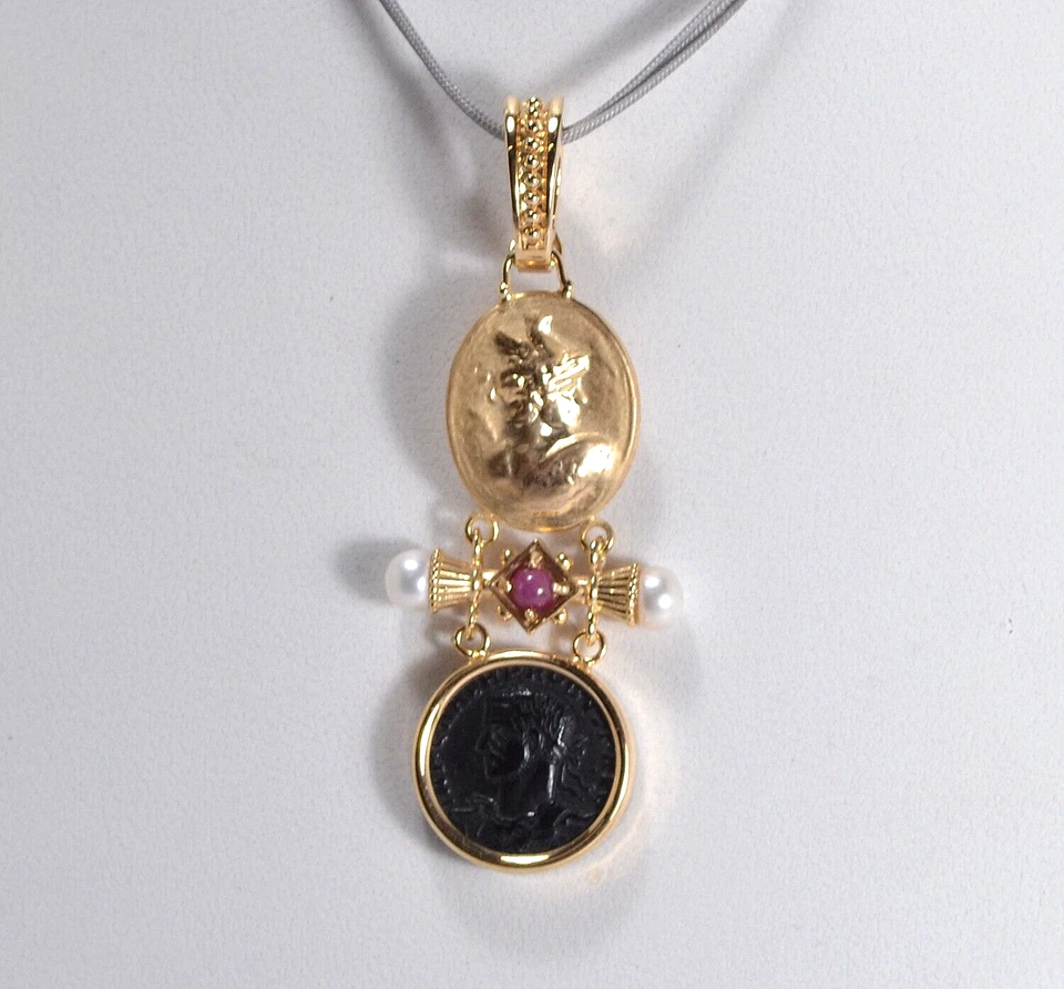 Tagliamonte Colgante Plata 925 Ónix Perlas Rubíes Tgn 1004 - Imagen 1 de 3