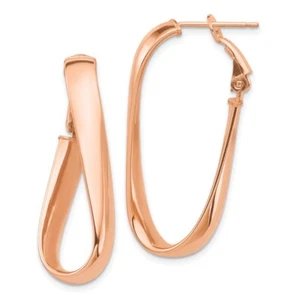 14k Rose Gold High Polished 5mm Wavy Oval Omega Back Hoop Earrings 3.4g - Picture 1 of 4