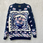 Vintage South Wool Oversized Knit Rose Sweater L Grandma Cottagecore Kawaii