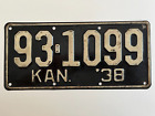 1938 Kansas License Plate All Original County 93