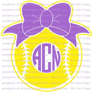 Individueller Softball Monogramm Vinyl Aufkleber 2 Farben Ihre Initialen Bogen auf Ball Sticker - Bild 1 von 23