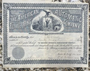Raro American Automatic Refrigerating Company - Certificado de Stock 1890 - Imagen 1 de 4