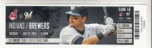 Boleto 21/07/2015 de los Milwaukee Brewers vs Cleveland Indians Matt Garza Ganador #80 - Imagen 1 de 1