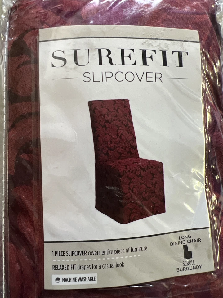 Sure Fit Scroll Full Dining Room Chair Slipcover Burgundy Set of 2