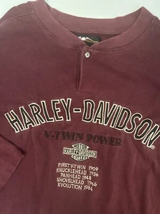 Camisa Henley Vintage Harley Davidson V-Twin Power Para Hombre XXL Bordada Granate - Imagen 1 de 8