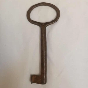 Große antike 16 17 18. Jh. Schmiedeeisen Schlüssel "0" Skelett Schloss Truhe 7" - Bild 1 von 15