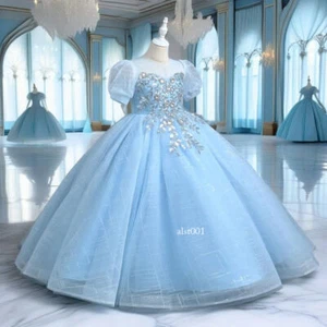 Sequined Flower Girl Dress Princess Ball Gown Kids Party Dresses for Birthday - Picture 1 of 28