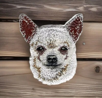 White Chihuahua Dog Patch Embroidered Cut out Iron on Sew on - Image 1 of 4
