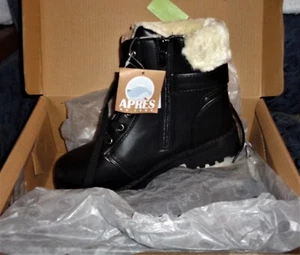NEW!HARD TO FIND GORGEOUS APRES PARK CITY SHEEP SKIN FUR LINED BLACK BOOTS-SZ 6M - Picture 1 of 7