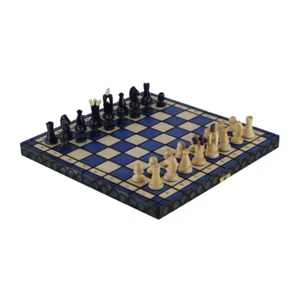 Art Deco Blue Foldable Chess Set 14 Inch - Picture 1 of 5