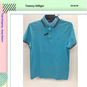 Tommy Hilfiger Mens Striped Collar Polo,Bright Blue,M. - Picture 1 of 2