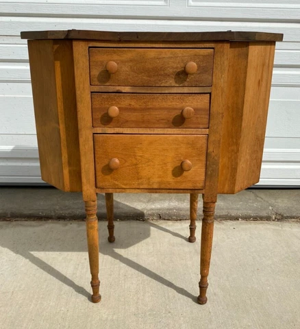 Antique Martha Washington Wood Sewing Cabinet with Drawers and Flip Top Sides Cover