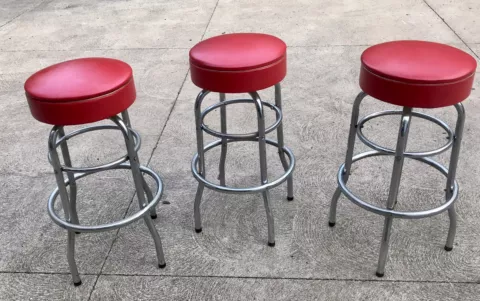 60's Bar Diner Soda Fountain Swivel Stools Chrome Vinyl Set 3 Counter Height 30" Cover