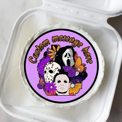 Topper de bolo comestível personalizado Spooky Vibes aniversário, Michael Myers Halloween topper - Imagem 1 de 3