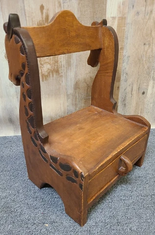 Vintage Carved Wood Folk Art Giraffe  Stool Childs Bench Decor Piece Mid Century Cover