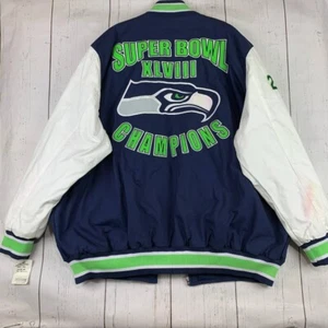 Seattle Seahawks Superbowl 48 Champions NFL 5XL Blue Varsity Jacket New Men - Picture 1 of 8