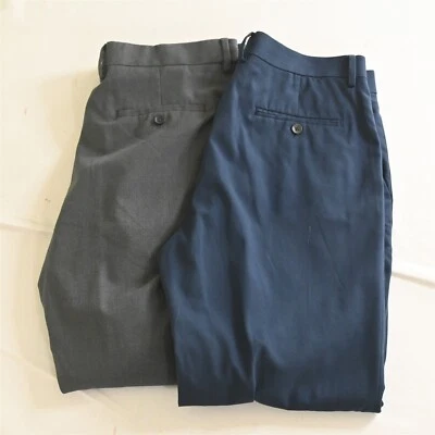 Lote 2 Pantalones de Vestir Hggar 34x32 Azul Gris Ajuste A Medida Frente Plano Para Hombre Foto 1 de 4