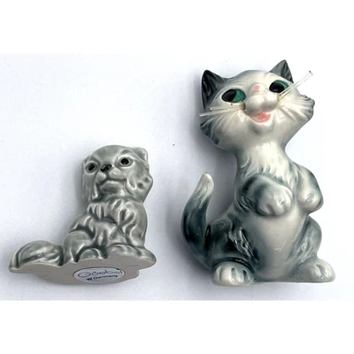 2 Vintage Goebel Grey Cats Porcelain Figurines W Germany 3" & 1 1/2" - Image 1 of 4