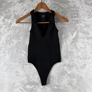 Urban Outfitters schwarzer gerippter ärmelloser Tanga-Body mit tiefem V-Ausschnitt Größe S - Bild 1 von 5