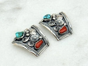 Vintage Indianer Navajo Türkis & Koralle Sterlingsilber Uhrenspitze 18 mm - Bild 1 von 4
