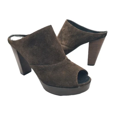 Robert Clergerie marrom camurça salto plataforma mulas sapatos biqueira aberta tamanho 7 França - Imagem 1 de 4