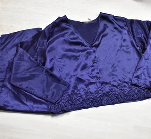 Conjunto de pijama de satén Victoria's Secret Gold Label años 80 púrpura bordado grande de colección - Imagen 1 de 9