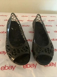 Crocs Mujer Icónico Zapato Puntera Abierta Sin Cordones Jalea Planos Recortados Gris/Negro Talla 8 - Imagen 1 de 14