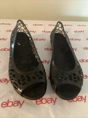 Crocs Womens Iconic shoe Open Toe Slip On Jelly Flats Cut Out Gray / Black Sz 8 - Image 1 of 4