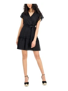 INC DRESSES Womens Black Lined Short Sleeve V Neck Short Fit + Flare Dress 6 - Picture 1 of 4