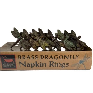 Vintage Rustic Metal Dragonfly Napkin Rings Holders Set of 8 Ancient Graffitti - Picture 1 of 24