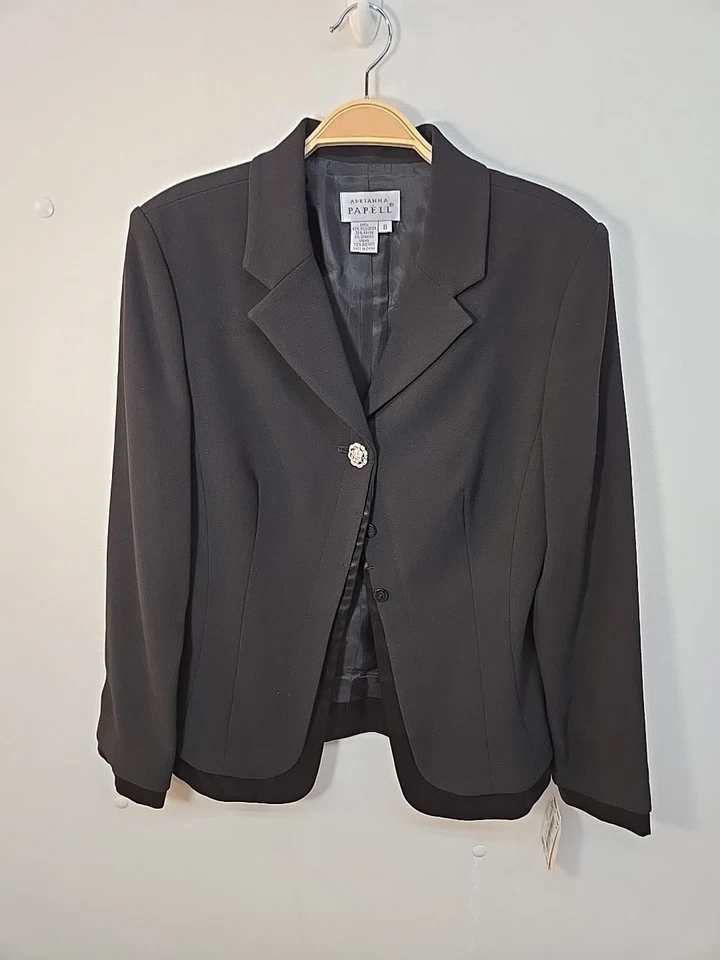 Blazer forrado negro con un botón talla 8 Adrianna Papell para mujer nuevo con etiquetas $160 Foto 1 de 4