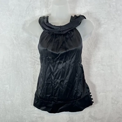 Blusa sin mangas BCBG MAXAZRIA para mujer XS negra 100 % seda capucha cuello Y2K Foto 1 de 4