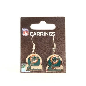  NFL Dolphins Dangle Earrings Team Logo Licensed Miami Bar Retro Logo Style  - Picture 1 of 3