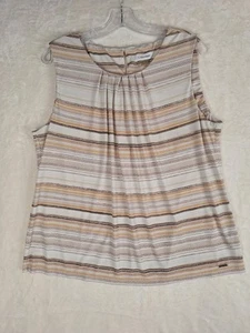 Calvin Klein Women’s 1X Top Tan Striped Sleeveless Tank Shirt Career Wear Pleats - Picture 1 of 9