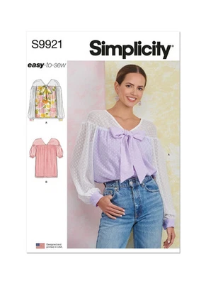 SIMPLICITY 9921 MISSES TOPS Sewing Pattern Sizes 8-16 & 18-26 Skill: EASY - Image 1 of 4