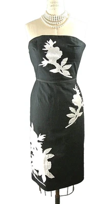 Vestido Beth Bowley Negro/Blanco Sin Tirantes 4 Seda Cóctel Floral 123 Foto 1 de 4
