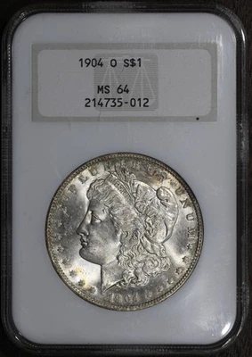 Dólar de plata Morgan 1904-O (MS64) $1 NGC soporte antiguo graso Foto 1 de 2