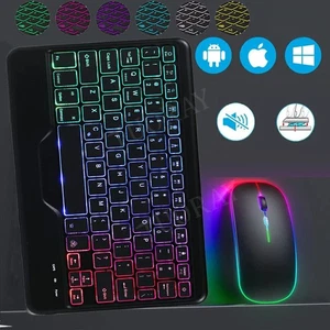 Bluetooth Wireless Keyboard W/Backlit Mouse for iPad 5/6/7/8/9/10th Gen Air Pro - Picture 1 of 33