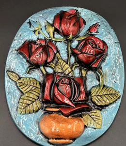 Vintage 3d plaque, raised floral design, rustic/shabby chic, rose, wall hanging - Picture 1 of 7