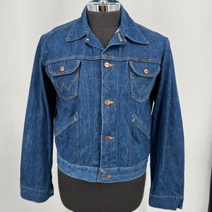 Wrangler Vintage 70s Unlined 100% Cotton Denim Trucker Jacket Western Cowboy L - Picture 1 of 10