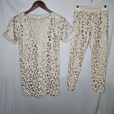 Girl Crewcuts 金色闪光动物印花粉色连衣裙口袋和打底裤 8 10 件套 — 第 1/4 张图片