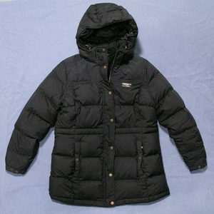 LL Bean DownTek Puffer Jacket Womens M Petite Black Hooded Insulated - Picture 1 of 12